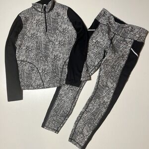 Avia Active Top & Legging Set Size M 8-10 Marbled Fleece Lined Athleisure Outfit
